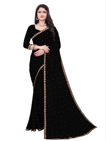 StyleMore™ Women's Traditional Party Wear Black Saree