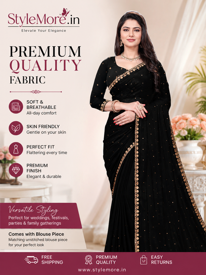 StyleMore™ Women's Traditional Party Wear Black Saree