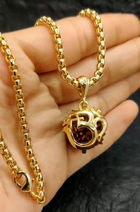 Premium Pure Rudraksha Om Kawach Pendant With Golden Chain (Pack of 1)