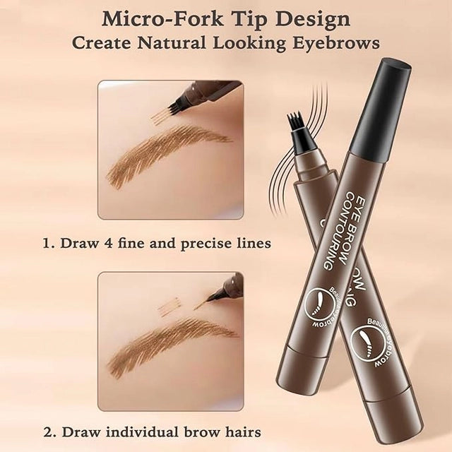 Waterproof 4-Tip Microblading Eyebrow Pen & Long-Lasting Tint (Pack of 2)