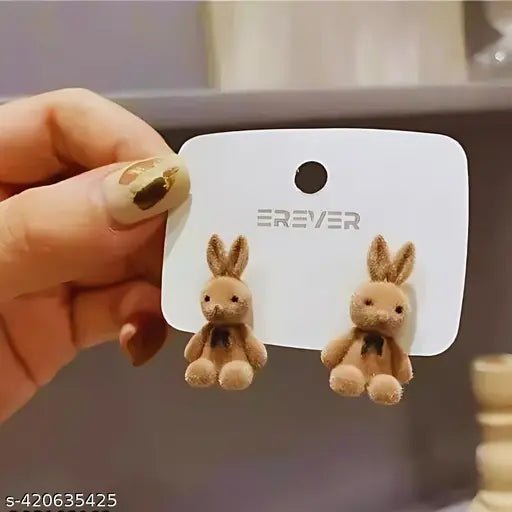 StyleMore™ Cute Korean Plush Rabbit & Bear Stud Earrings - Stylemore
