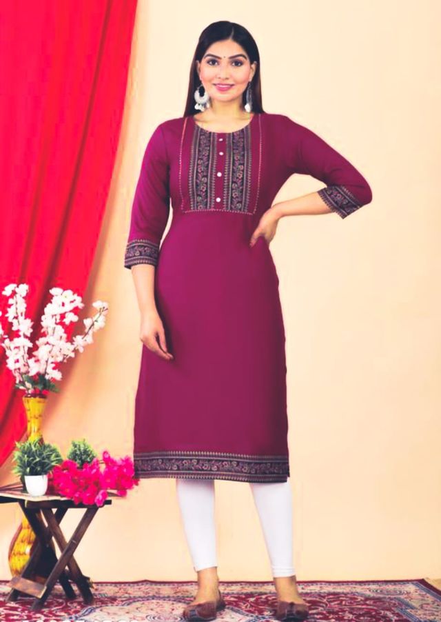 StyleMore™ Elegant Embroidered Maroon Kurti for Women - Stylemore