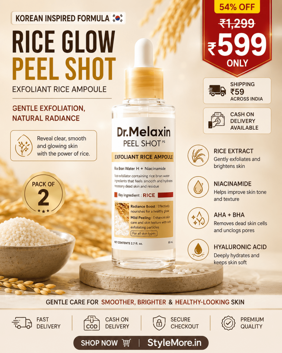 StyleMore™ Korean Rice Peel Glow Serum Ampoule (Pack of 2) | Daily Hydration & Radiance - Stylemore