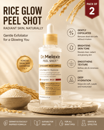 StyleMore™ Korean Rice Peel Glow Serum Ampoule (Pack of 2) | Daily Hydration & Radiance - Stylemore