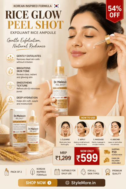 StyleMore™ Korean Rice Peel Glow Serum Ampoule (Pack of 2) | Daily Hydration & Radiance - Stylemore