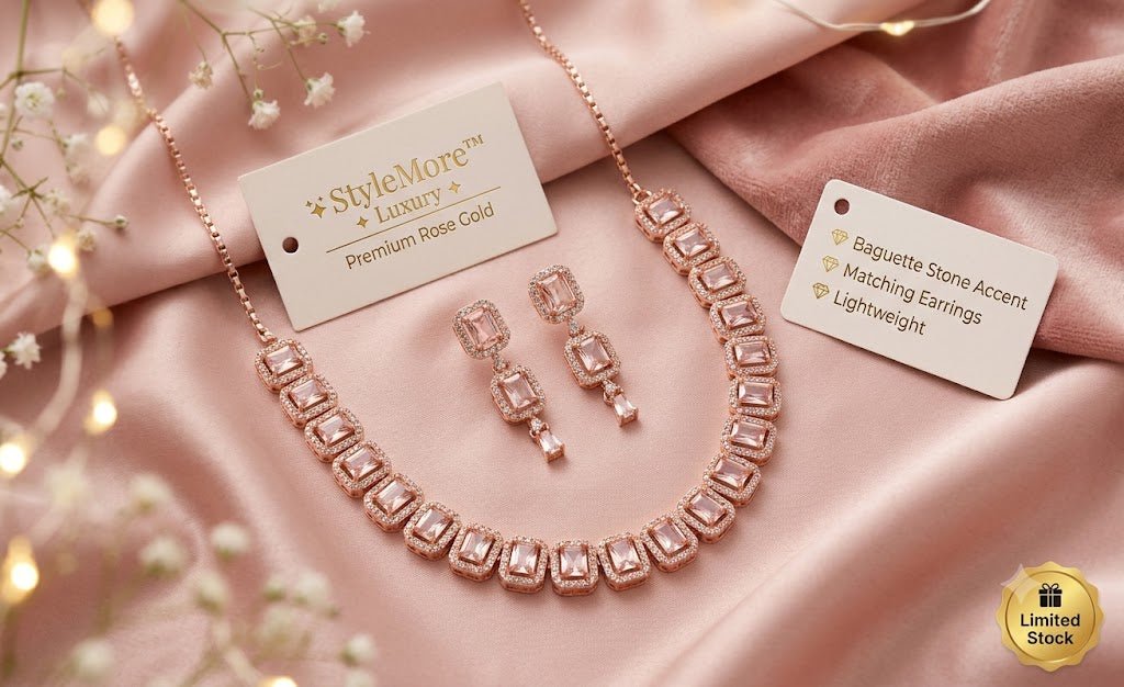StyleMore™ Premium Rose Gold Party Wear Jewellery Set - Stylemore