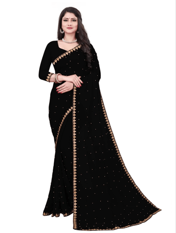 StyleMore™ Women's Traditional Party Wear Black Saree - Stylemore